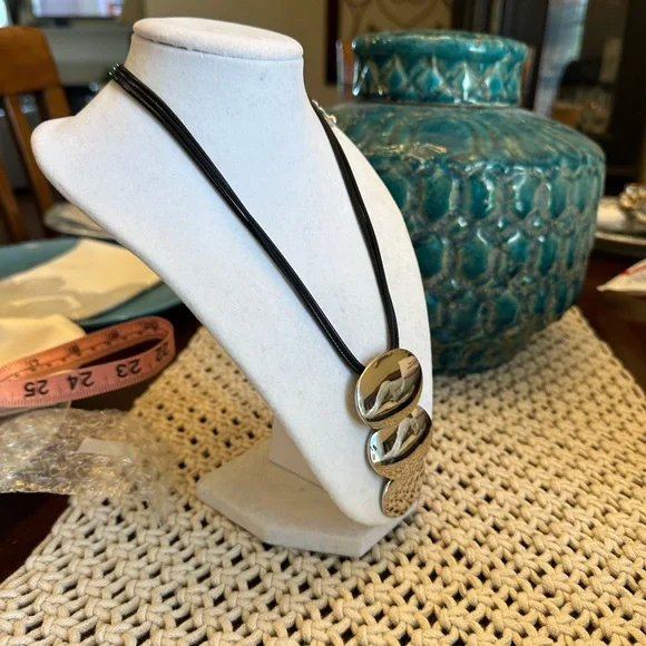 Chico's Black Cord Necklace with Silver Pendant NWT - Picture 2 of 8